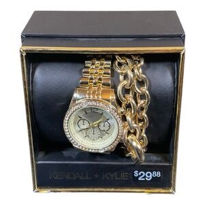 Kendall + Kylie Gold-Tone Watch & Bracelet Set – Crystal Accent Stylish Posh